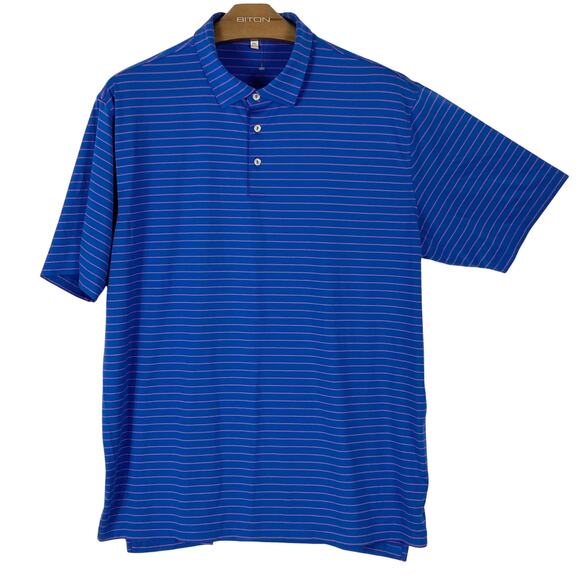 NWT PETER MILLAR Polo Shirt XXL Royal-Blue Pink Stripe Short-Sleeve Slit Stretch - Picture 1 of 9